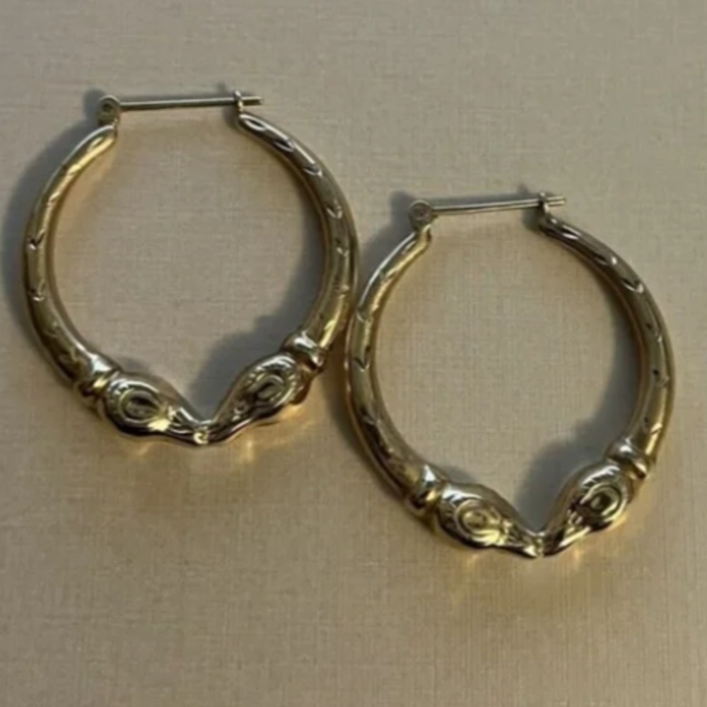 14KT Yellow Gold Ram Head Hoop Pierced Earrings